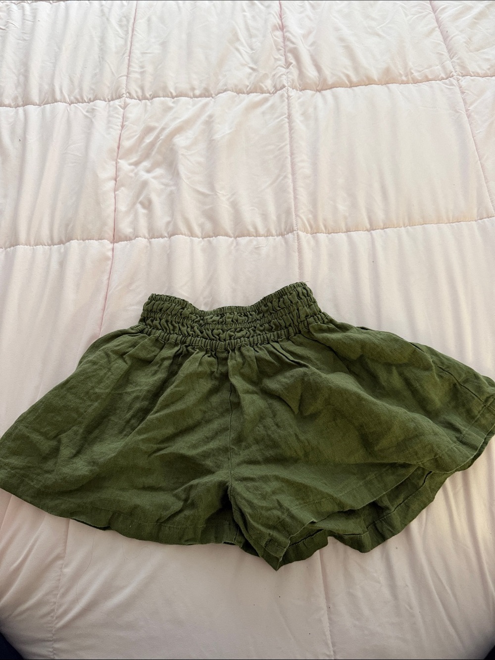 Anthropologie Olive Green Smocked-Waist Skort